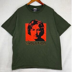 VTG John Lennon Beatles Anvil XL Graphic Tee Shirt Green Revolution Music Peace
